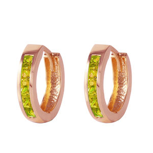 14K. SOLID GOLD HOOP HUGGIE EARRING WITH PERIDOTS (Rose Gold)